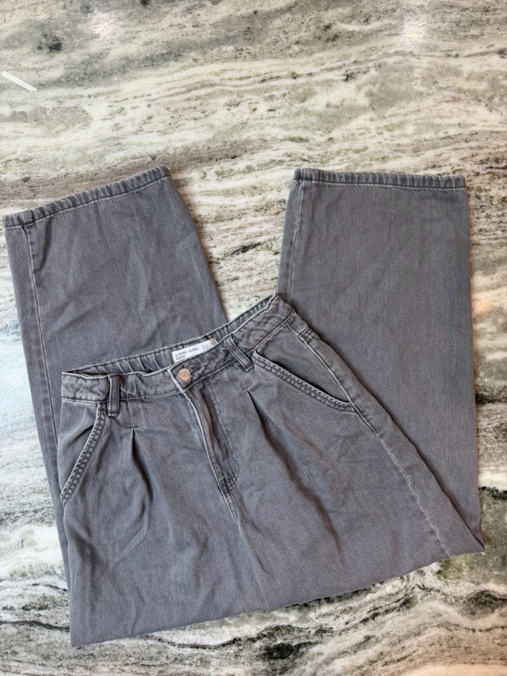 Grey High-Waisted Relaxed Grey Denim Barrel Jeans - Picture 5 of 7